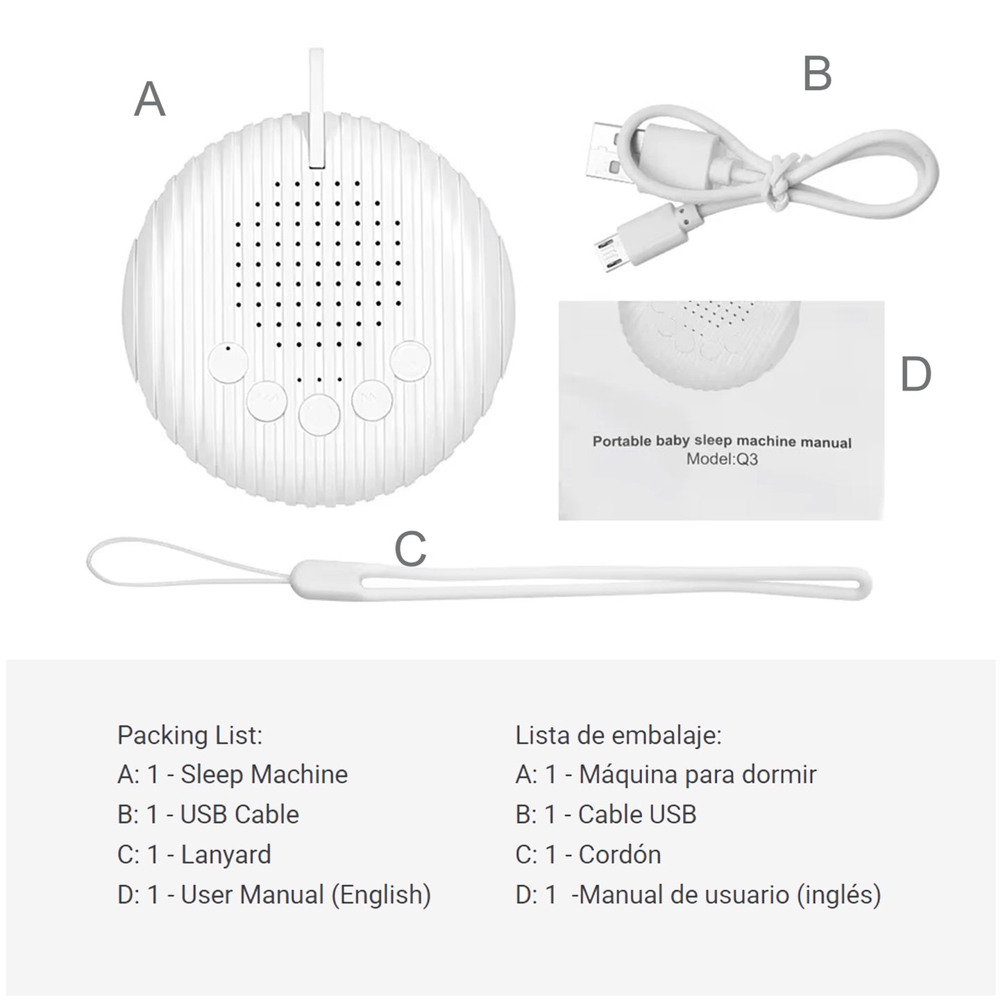 Máquina Portátil para Dormir, 10 diferentes sonidos